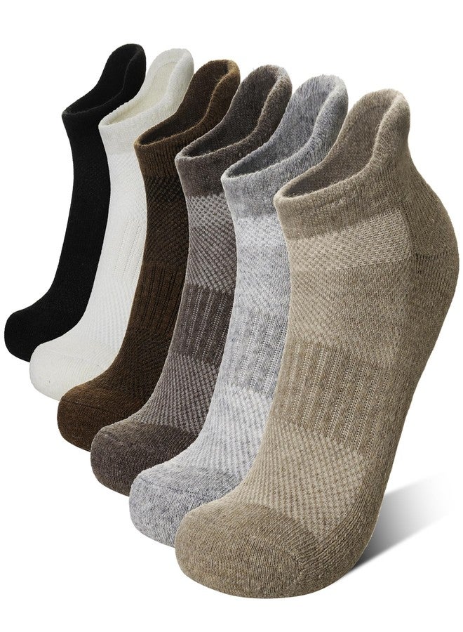 Eyean Merino Wool Ankle Running Socks Men Women Hiking Thick Half Cushioned Support No Show Socks 6 Pairs (Black/Grey, Medium) - Image 1